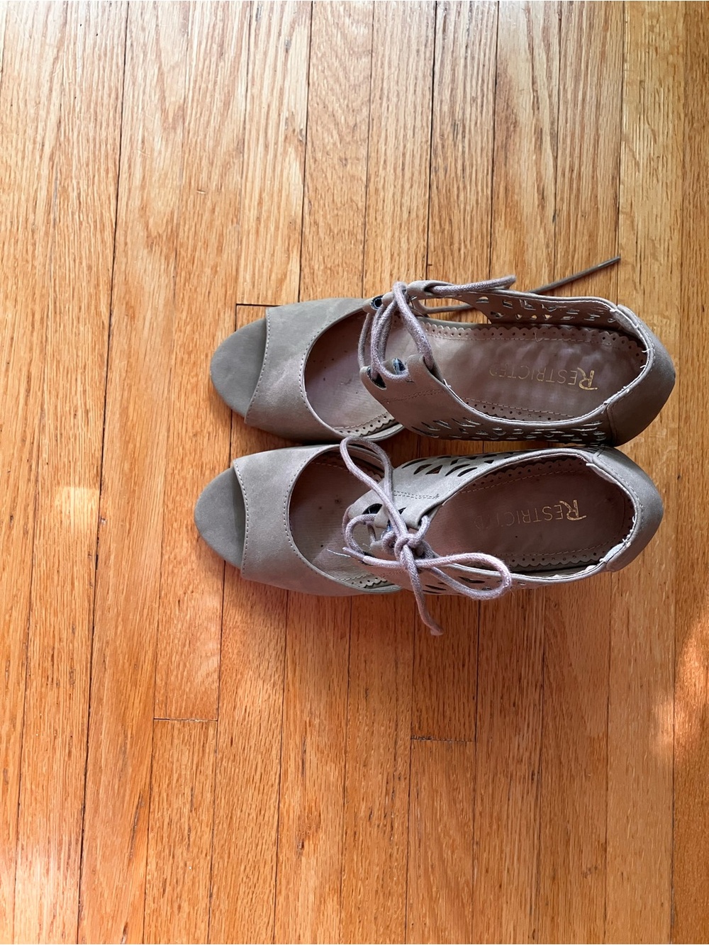 Restricted Taupe Lace-Up Peep Toe Sandals with Cutout Sides